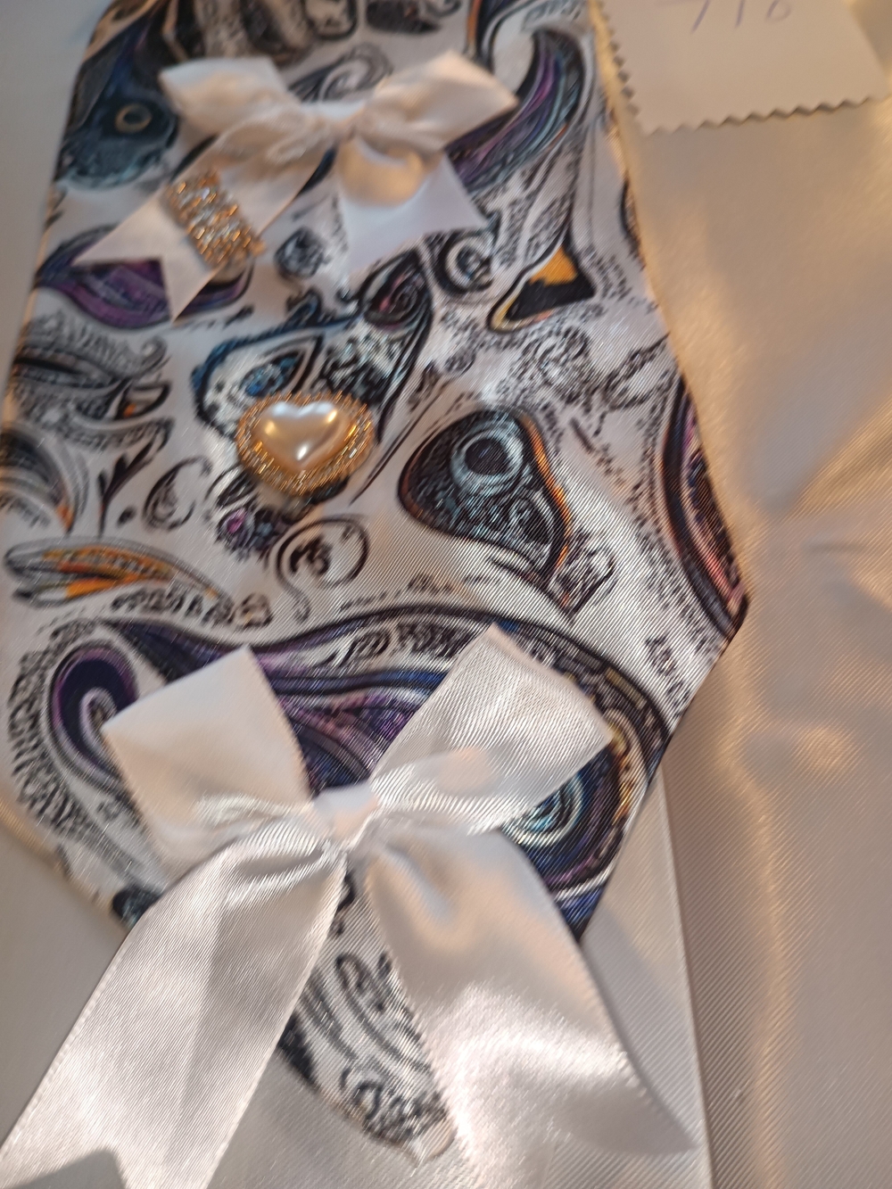 Embellished Paisley Satin Bow Tie with Rhinestone Accent - Picture 4 of 8